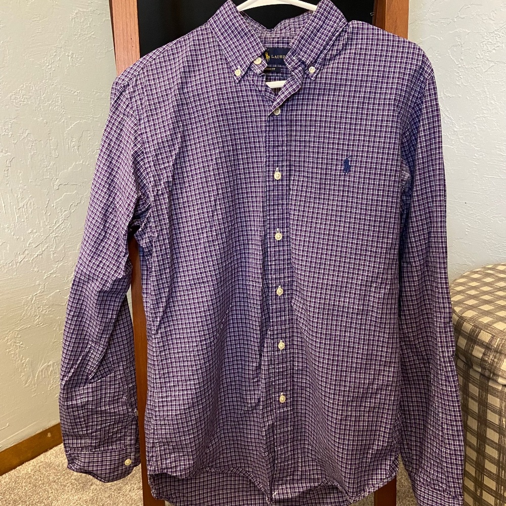 Polo Ralph Lauren Custom Fit Button Down Shirt - Purple with Navy/White Plaid